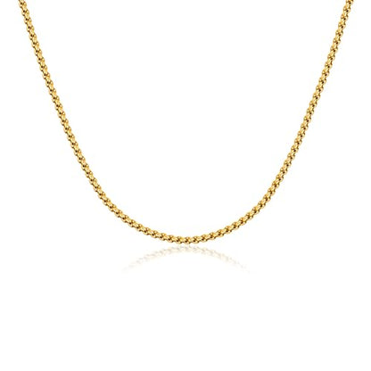Eusense Stainless Steel Chain Necklace for Men Women Rolo/Wheat/Snake/Box Chain, 2-3MM, 20-24 Inches with Delicate Gift Box - color: 18K Gold-Plated, size: 20+2 Inches Length, style: Rolo Chain-2MM Width