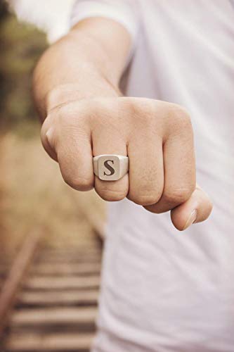 Custom Square Signet Ring, 925 Sterling Silver, Satin Finish, Engraved Initial, Thick Solid Silver Ring, Engravable Ring, Personalized Ring For Men/code: 0.015