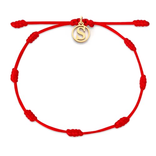 Red String Bracelet with Initial Letter and 7 Protective Knots – Adjustable Kabbalah Bracelet for Women & Men, Personalized Good Luck Charm for Positive Energy - color: s