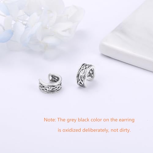 Birthday Gifts 925 Sterling Silver Ear Cuff Non Pierced Fake Cartilage Cuffs Huggie Earrings for Women Girls - Set of 2 - style: Oxidation Celtic