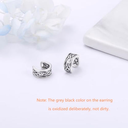 Birthday Gifts 925 Sterling Silver Ear Cuff Non Pierced Fake Cartilage Cuffs Huggie Earrings for Women Girls - Set of 2 - style: Oxidation Celtic