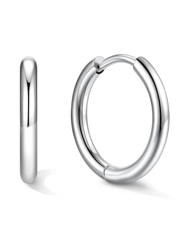 Small Hoop Earrings for Women 7-16mm Stainless Steel Huggie Earrings Lightweight - color: a. Silver A, size: Diameter 12mm