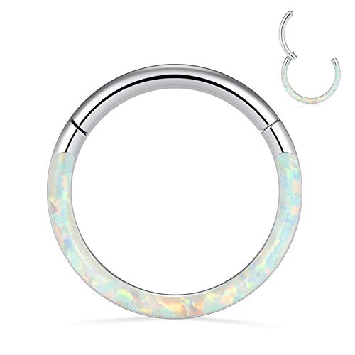 GAGABODY Septum Ring 16 Gauge Earrings Daith Jewelry Surgical Steel Hinged Nose Rings Nose Hoop Cartlidge Earring Hoop Helix Rook Piercing Jewelry - color: Style2:1pc Silver+White Opal Single Hoop