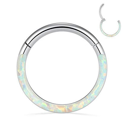 GAGABODY Septum Ring 16 Gauge Earrings Daith Jewelry Surgical Steel Hinged Nose Rings Nose Hoop Cartlidge Earring Hoop Helix Rook Piercing Jewelry - color: Style2:1pc Silver+White Opal Single Hoop