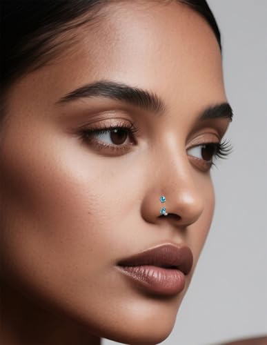 Horseshoe Nose Ring for Women Surgical Steel 18G Double Gem Nose Ring Hoop Cartilage Helix Daith Tragus Half Hoop Earrings Septum Labret Lip Eyebrow Piercing Jewelry Silver Plated - color: A: Silver 6Pcs(blue)