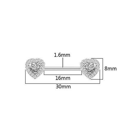 HQLA 14G Dainty CZ Love Heart Nipple Rings Tongue Ring Surgical Steel Nipple rings Piercing Women Barbells 2Pcs 25/8"(16mm) - style: Rose Gold