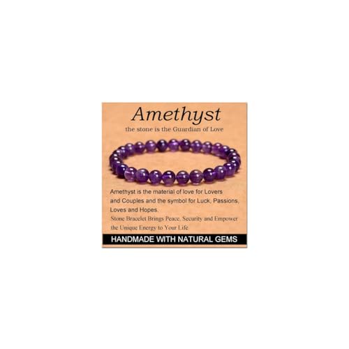Carnelian Bracelet - Stone of Luck,Stretch Natural Stone Crystal Beads Jewelry Gifts for Women Men Unisex - color: Amethyst-Guardian of Love, size: 6mm