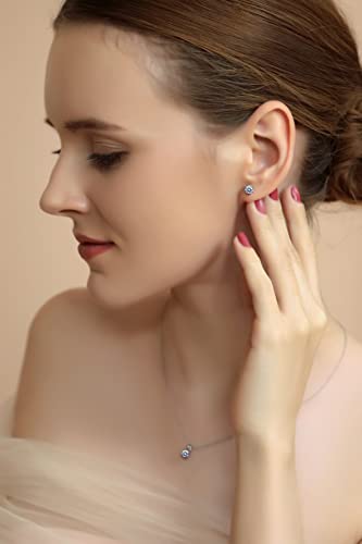 B. BRILLIANT Sterling Silver Small Dainty Crystal Solitaire Necklace & Stud Earrings Birthstone Jewelry Set for Women Bridesmaids - color: April - Clear