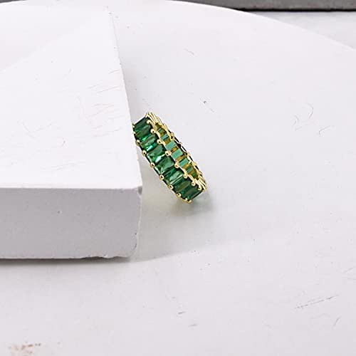 Nossa Green Emerald Band (5 Carat) 18K Gold Plated Claw Prong | Rectangle Emerald Cut Eternity Band CZ Ring - color: Green Emerald