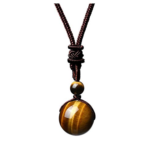 Jovivi Healing Crystals Necklace Natural Tiger Eye Amethyst Lucky Blessing Protection Chakra Beads Stone Pendant for Women Men Adjustable - color: Yellow Tiger Eye