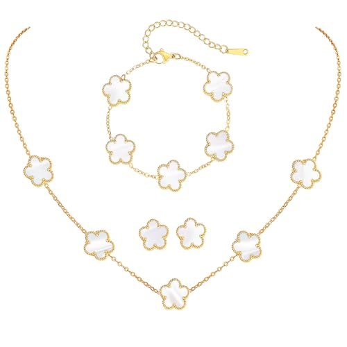 FLY FEI 18K Gold-Plated Four Leaf Clover Bracelet for Women,Adjustable lucky Bracelet Set Jewelry Gift-Hypoallergenic Charm for Birthdays, Wellness & Daily Wear - color: style07-White set(3pcs)