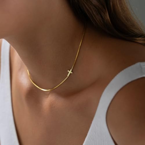 LA Signora Women's Necklaces, Choker Necklace,Women's Jewelry,18K Gold Necklace For Women,Sweatproof Non Tarnish Chain Necklaces,Trendy Gold necklace, Delicate Gold Necklace, Dainty Gold Chain - style: Cross Pendant Necklace