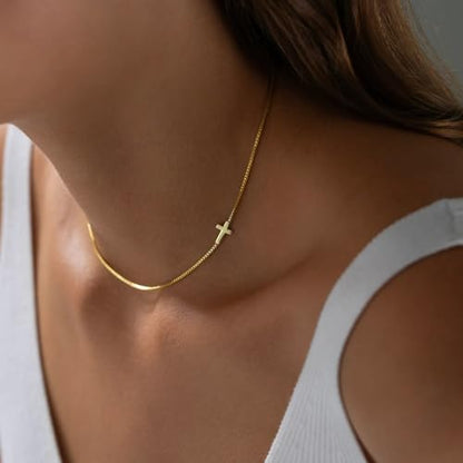 LA Signora Women's Necklaces, Choker Necklace,Women's Jewelry,18K Gold Necklace For Women,Sweatproof Non Tarnish Chain Necklaces,Trendy Gold necklace, Delicate Gold Necklace, Dainty Gold Chain - style: Cross Pendant Necklace