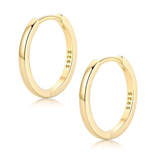 FaithHeart Solid 925 Sterling Silver Small Huggie Hoop Earrings for Women | Silver/Black/Gold/Rose Gold Small Hoop Earrings, Hypoallergenic Lightweight Cartilage Huggie Earrings, Gift Box - color: 01. Blank-Gold, size: 16mm