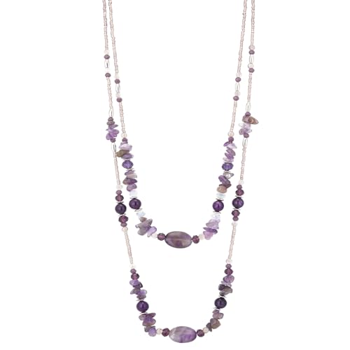 Noessla Boho Long Beaded Necklaces for Women Double Layer Chunky Irregular Stone Beads Strand Statement Jewelry Mothers Day Gifts - color: Amethyst