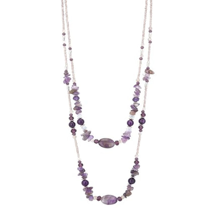 Noessla Boho Long Beaded Necklaces for Women Double Layer Chunky Irregular Stone Beads Strand Statement Jewelry Mothers Day Gifts - color: Amethyst