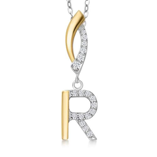 Gem Stone King Initial Pendant Necklace Letter A to Z Alphabet | 10K Yellow Gold and 925 Sterling Silver | White Lab Grown Diamond | Gift Women Mother's Day Wife Mom Girlfriend Anniversary Birthday | - style: Initial R