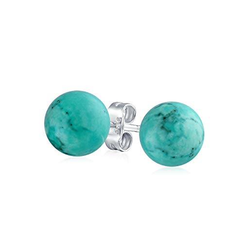 Classic Birthstones Gemstone 10MM Ball Stud Earrings .925 Sterling Silver - color: Aqua Turquoise