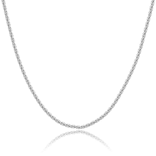 BRIJEWNES 925 Sterling Silver Clasp 2/2.5/3/4/5mm Silver Chain for Men Mens Necklace Rope Chain Necklace Diamond Cut Silver Mens Chain Necklace 16 18 20 22 24 26 28 30 Inches - size: 24, style: 2mm