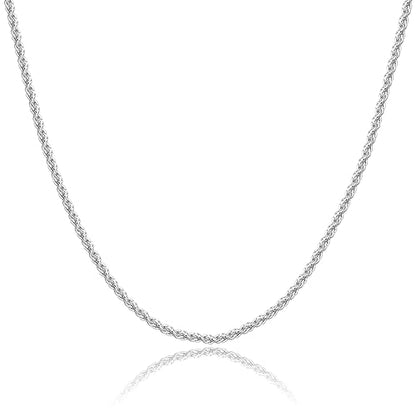 BRIJEWNES 925 Sterling Silver Clasp 2/2.5/3/4/5mm Silver Chain for Men Mens Necklace Rope Chain Necklace Diamond Cut Silver Mens Chain Necklace 16 18 20 22 24 26 28 30 Inches - size: 24, style: 2mm