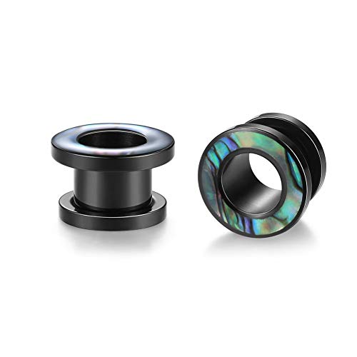 WBRWP 2pcs Hollow Gold Stainless Steel with Zircon Ear Plugs Tunnels - Ear Expander - Ear Gauges Stretcher Body Piercing Jewelry 8g-5/8 - color: Black Steel with Seashell