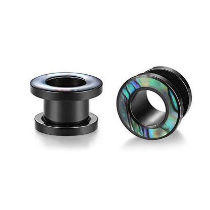 WBRWP 2pcs Hollow Gold Stainless Steel with Zircon Ear Plugs Tunnels - Ear Expander - Ear Gauges Stretcher Body Piercing Jewelry 8g-5/8 - color: Black Steel with Seashell