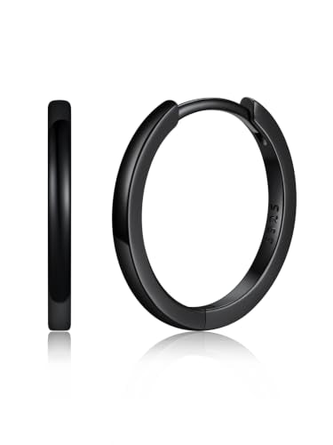 925 Sterling Silver Huggie Hoop Earrings, Small Silver Hoop Earrings for Women Hypoallergenic Huggie Lightweight Small Hoops Earring Cartilage Sleeper Earrings 6/8/10/12/14/16/18/20mm - color: Black, size: 16MM