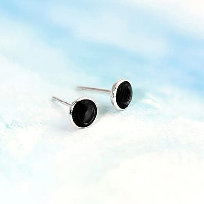 Boma Jewelry Sterling Silver Onyx Inlay Circle Stud Earrings
