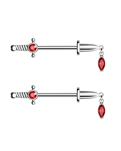 Dagger Nipple Ring 14G Gold Nipple Rings 316L Stainless Steel Nipple Piercing Jewelry Dangle Nipple Rings for Women Nipple Piercing Jewelry - color: Silver