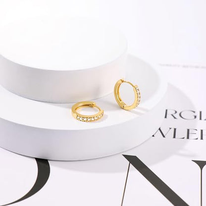 micuco 3 Pairs Small Hoop Earrings Tiny Cartilage Earrings for Women Men | Cubic Zirconia Earrings Huggie Hoop Ear Piercing Earrings for 8mm 10mm 12mm - color: 15# Gold 12mm
