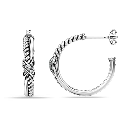 LeCalla Real 925 Sterling Silver C Hoop Earrings | Lightweight Small Hoops Italian Half Earring Hoops for Women - color: CZ Crossover Half- 20mm