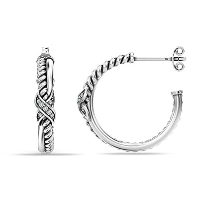 LeCalla Real 925 Sterling Silver C Hoop Earrings | Lightweight Small Hoops Italian Half Earring Hoops for Women - color: CZ Crossover Half- 20mm