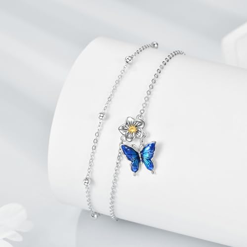 YAFEINI Anklet Bracelets for Women Girls Sterling Silver Hummingbird/Dragonfly/Butterfly Link Chain Anklets Jewelry Gifts - color: Layered butterfly anklets