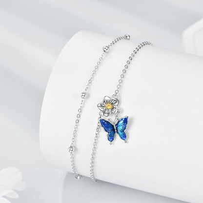 YAFEINI Anklet Bracelets for Women Girls Sterling Silver Hummingbird/Dragonfly/Butterfly Link Chain Anklets Jewelry Gifts - color: Layered butterfly anklets