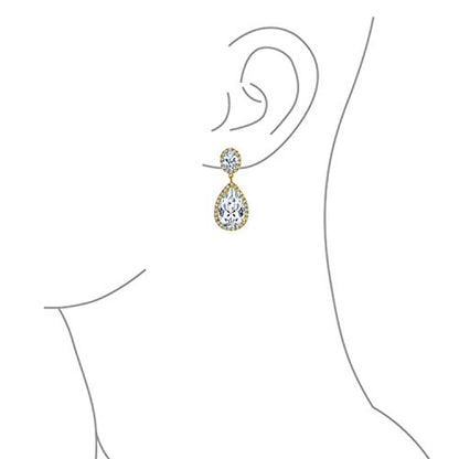 Bling Jewelry Large Teardrop Cubic Zirconia Pave CZ Halo Statement Dangle Clip On Earrings For Women Gold Silver Plated Brass - color: Gold