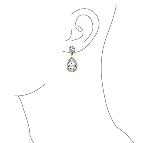 Bling Jewelry Large Teardrop Cubic Zirconia Pave CZ Halo Statement Dangle Clip On Earrings For Women Gold Silver Plated Brass - color: Rose