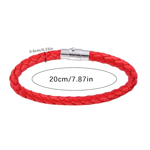 Faux Leather Braided Rope Bracelet, Cylindrical Plug In Clasp Solid Red Thread Hand Chain Unisex Casual Wristband - color: Red