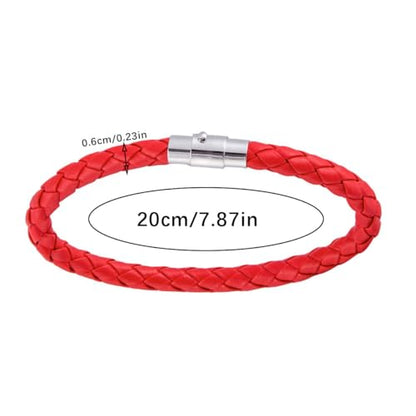 Faux Leather Braided Rope Bracelet, Cylindrical Plug In Clasp Solid Red Thread Hand Chain Unisex Casual Wristband - color: Red