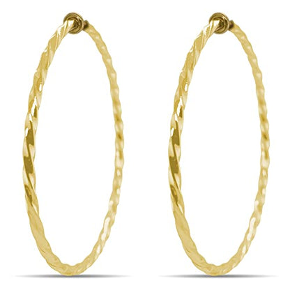 Clip On Spring Hoop Earrings for Non-Pierced Ears - color: Gold-Tone Twisted, size: 60mm