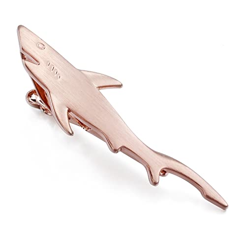 HAWSON 2 inch/ 2.2 inch Tie Clip for Men, Novelty Tie Bar Clip for Men and Boys, Interesting Tie Clip for Party - color: Brush Rose Gold Shark