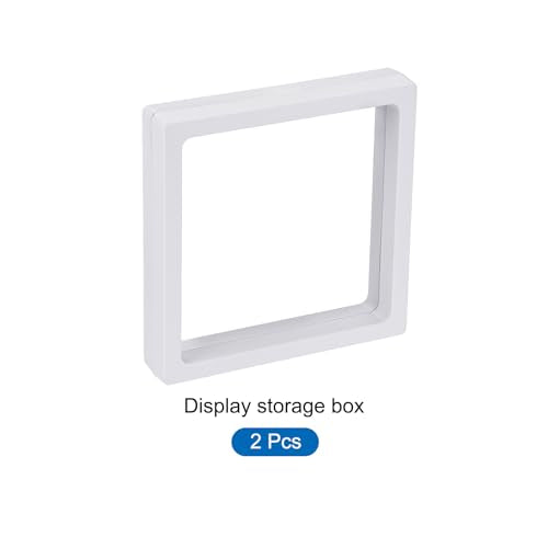 MECCANIXITY Floating Frame Display Holder Stand 3D Jewelry Display Box 4.33 x 4.33 x 0.79 Inch White for Ring Necklace Bracelet Earring Pack of 2 - color: White, size: 4.33 x 4.33 x 0.79 inch