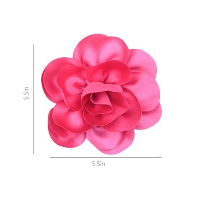 Large Rose Flower Brooches Chiffon Camellia Brooch Lapel Pins Hair Clips Hat Pins for Women Wedding Banquet Accessories Large Satin Flowers 5.5in - color: Pink 1