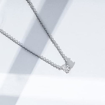 Amazon Essentials Necklace for Women, 14K Brass Chain with Cubic Zirconia Solitaire Pendant - color: Rhodium Plated