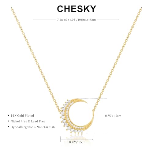 CHESKY Layered Necklaces for Women Trendy, Dainty 14k Gold Plated Pendant Necklace Layering Necklace for Women Non Tarnish Hypoallergenic Sun Gold Necklace Stack Gold Jewelry for Women Gifts - style: Moon-CZ