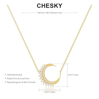CHESKY Layered Necklaces for Women Trendy, Dainty 14k Gold Plated Pendant Necklace Layering Necklace for Women Non Tarnish Hypoallergenic Sun Gold Necklace Stack Gold Jewelry for Women Gifts - style: Moon-CZ