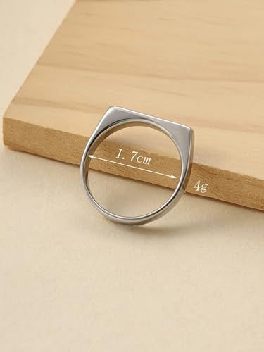 Stainless Steel Square Shape Signet Style Classical Simple Plain Wedding Engagement Statement Ring