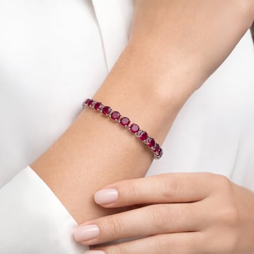 KEZEF Tennis Bracelet for Women, 7mm Round CZ, Silver Plated Brass, 6.5–8 Inch, Fold-Over Clasp - color: Simulated Red Ruby, size: 6.5 Inch