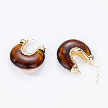 Chunky Gold Resin Hoop Earrings Leverback Statement Huggie Hoops Dangle Drop Dressy Earring Prom Festival Vacation Jewelry for Women - color: Amber, size: Drop
