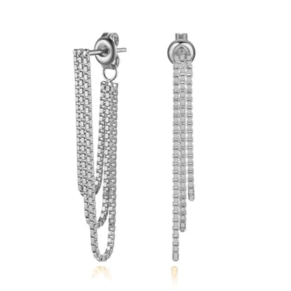 Tassel Earrings for Women Gold Plated Silver Chain Earrings Dainty Minimalist Dangle Drop Studs - color: H-Silver with Three Box Chains