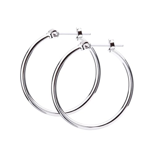 LOKUMI Resin Post Hoop Earrings | Hypoallergenic & Nickel-Free | Made in Japan | Available in 6 sizes and 3 finishes: Silver, 24K Gold, and Pink Gold - color: 25mm silver plated
